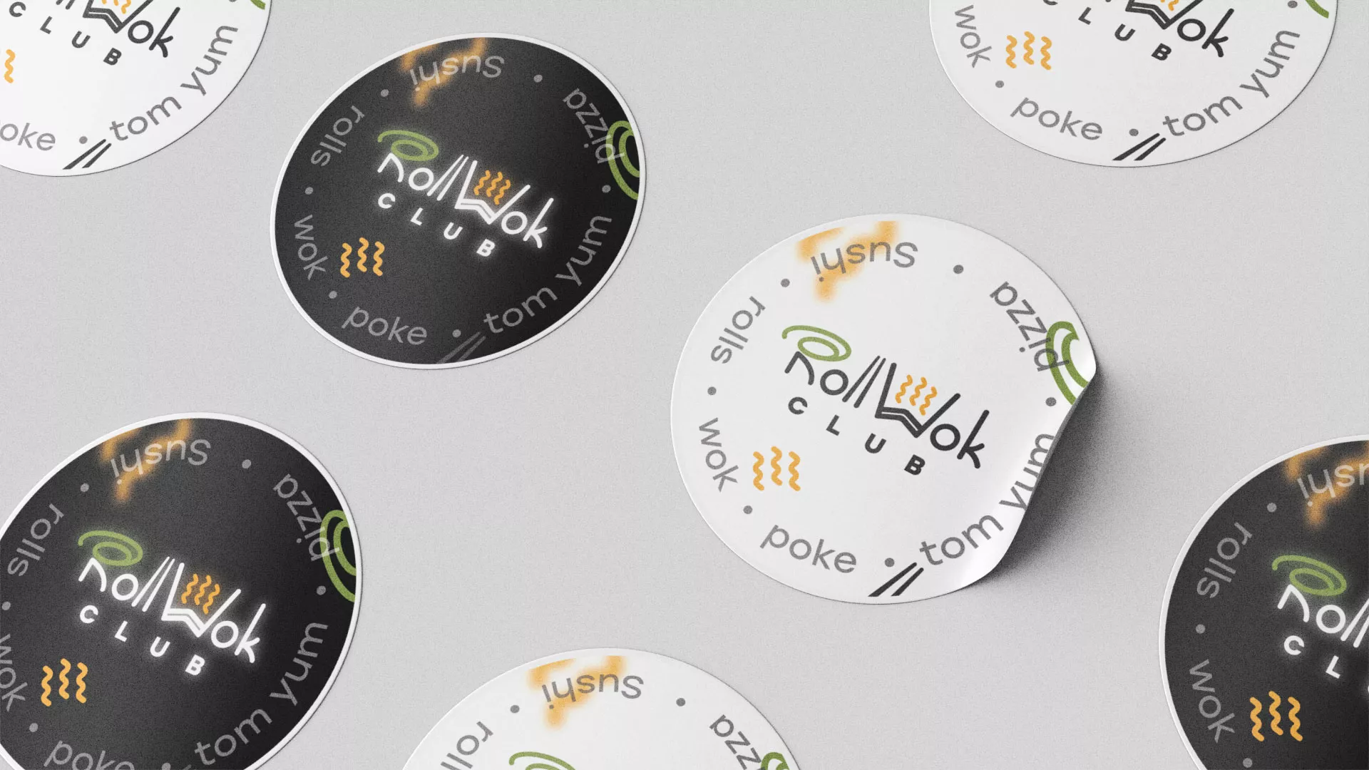 Разработка наклеек для суши-бара «Roll Wok Club» в Сибае